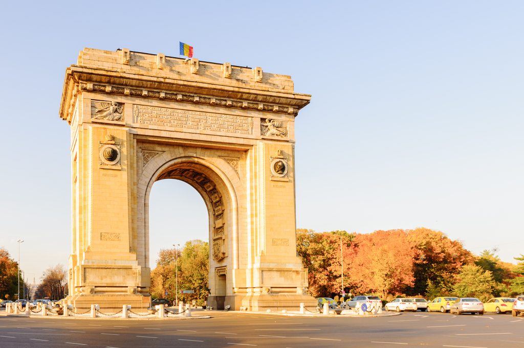 Arcul de Triumf, a triumphal arch, the northern part of Bucharest, on the Kiseleff Road